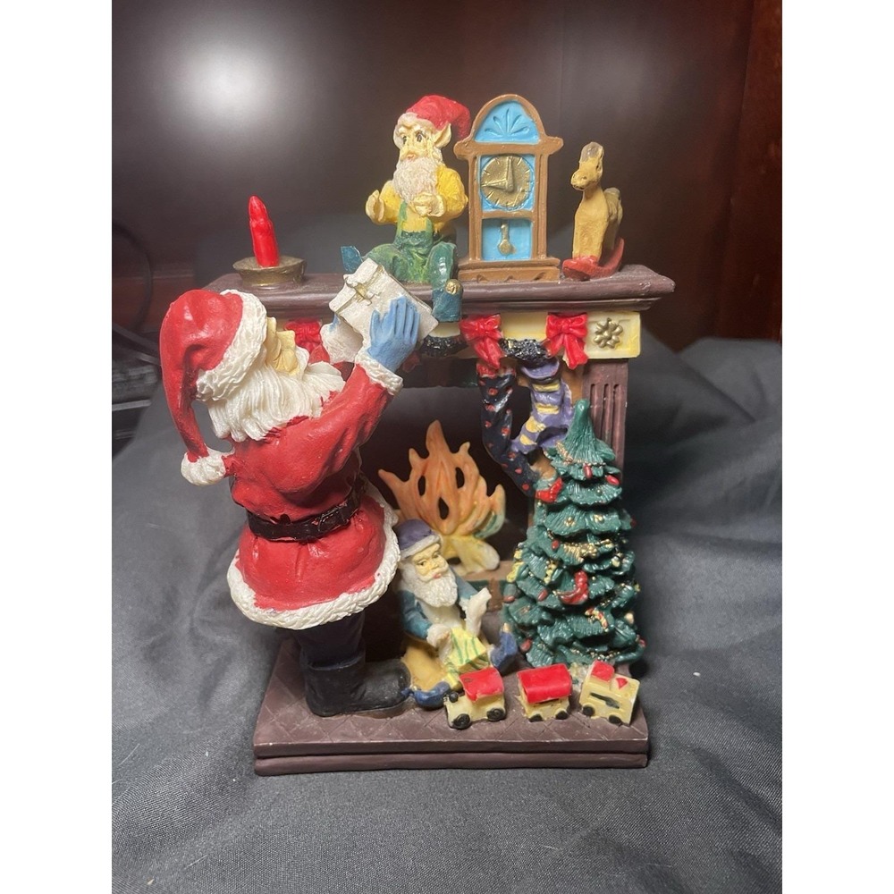 Vintage Christmas Village Figurine Santa With Fireplace Tea Light